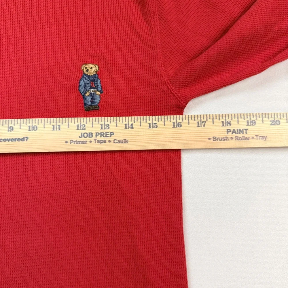 Polo Ralph Lauren‎ Mens Small Red Waffle Knit Polo Bear Thermal Sleepwear Shirt